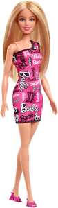 Giocattolo Barbie - Bambola bionda con capelli lisci, indossa un abito monospalla rosa e scarpe removibili con stampa del logo Barbie