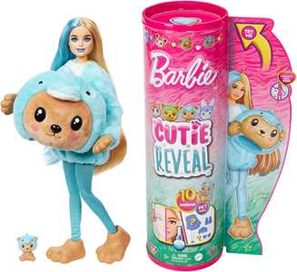 Giocattolo Barbie Cutie Reveal - Bambola con Costume di Peluche da Orsacchiotto-Delfino e 10 Accessori a Sorpresa Cambia Colore Barbie